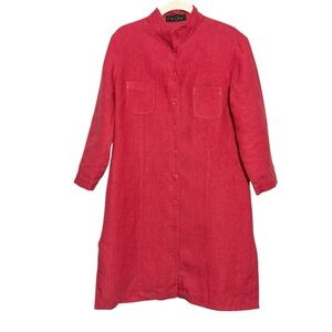 MoiCani Red Linen Button Down Tunic Shirt